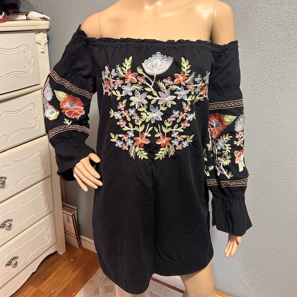 Free People Flour de jour embroidered off the shoulder mini dress size xs - Picture 7 of 11